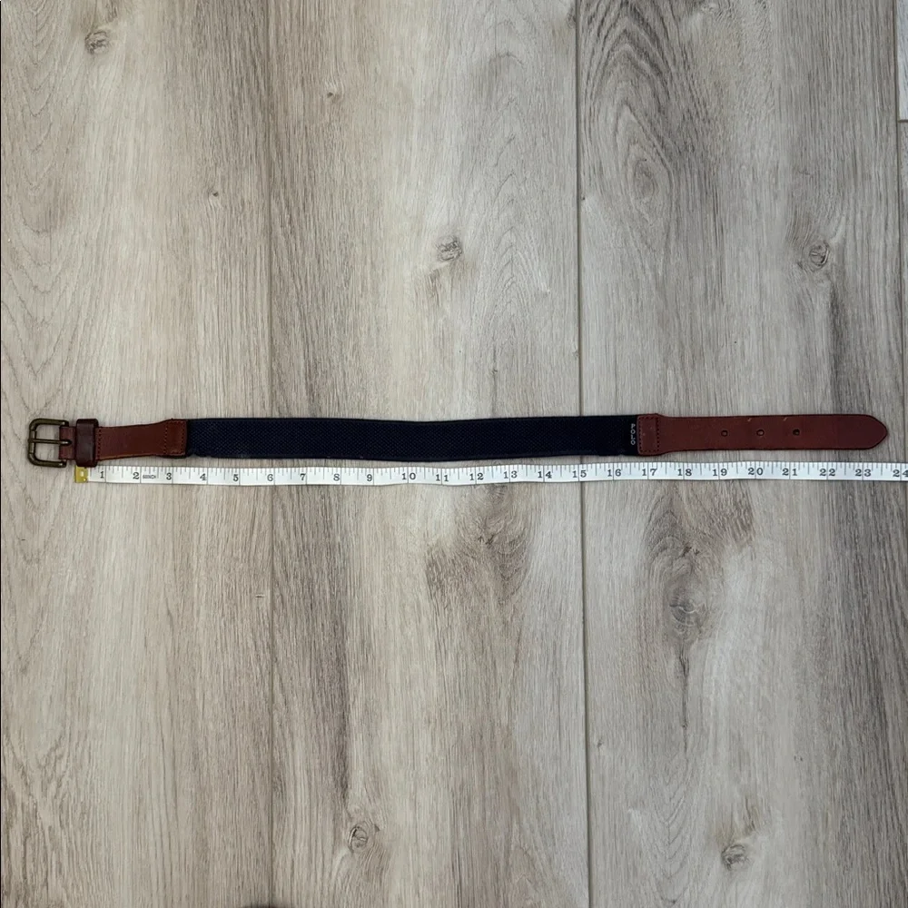 Polo Ralph Lauren Brown Leather and Navy blue Woven Belt.